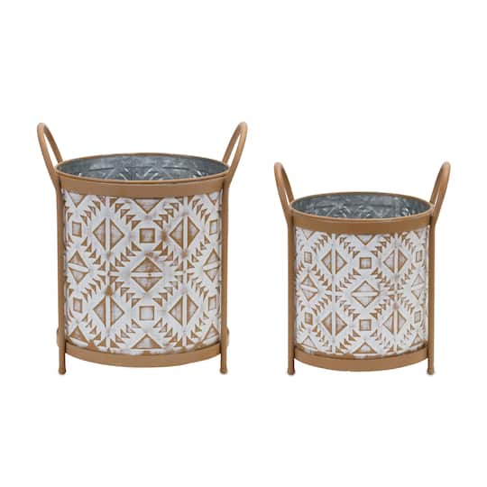 Footed Metal Aztec Planter Set